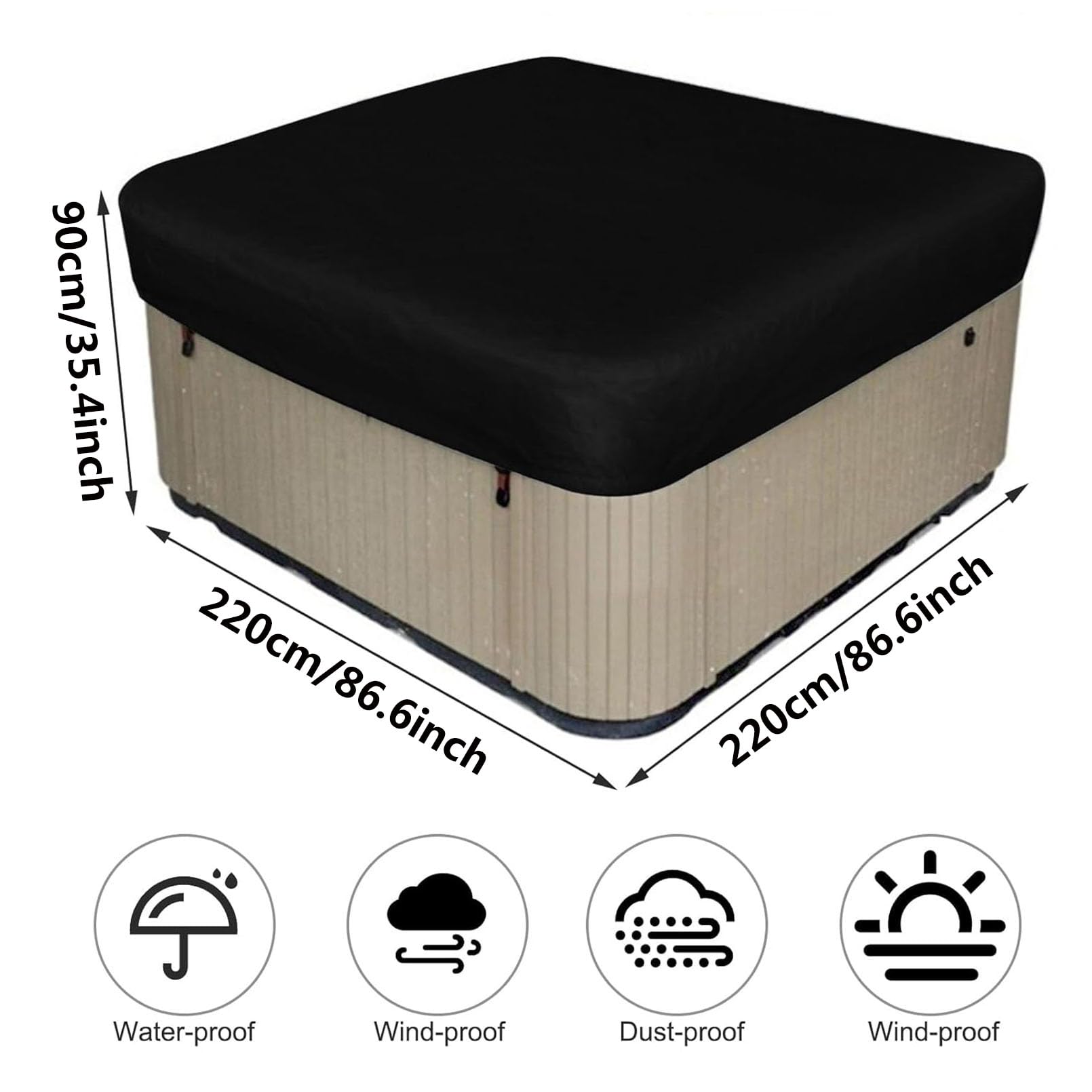 Cubierta impermeable 210D duradera para bañera de hidromasaje, resistente a la intemperie, cuadrada, protector de alberca de invierno resistente para piscinas sobre el suelo, resistente a los rayos UV