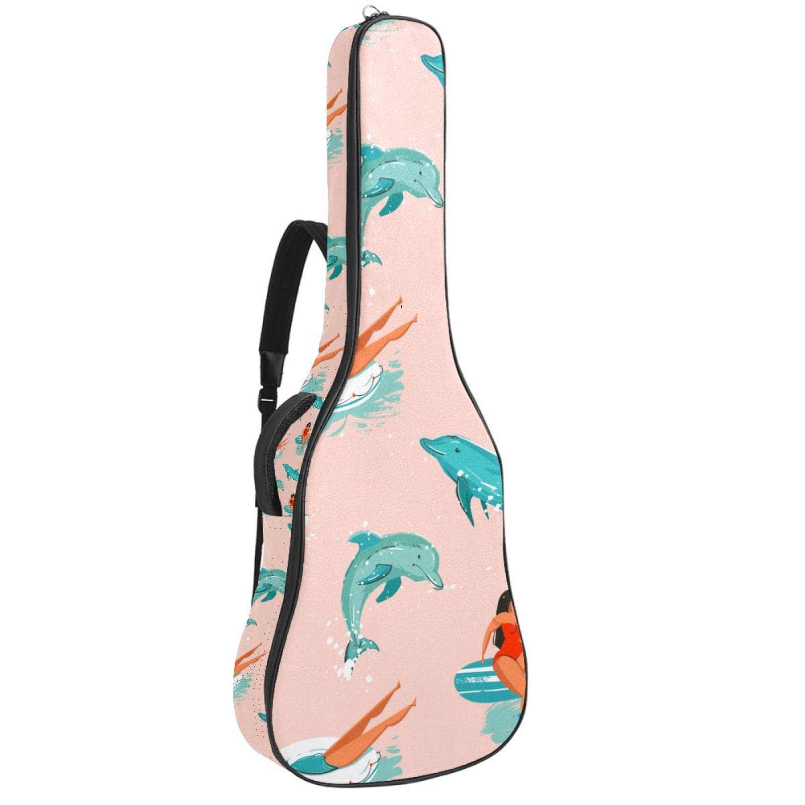 Akustikgitarrentasche, wasserdicht, Gitarren-Rucksack, dick, weich, gepolstert, tropisch, grünes Blatt, klassische Gitarren-Tasche, Farbe4, 42.9x16.9x4.7 in, Taschen-Organizer