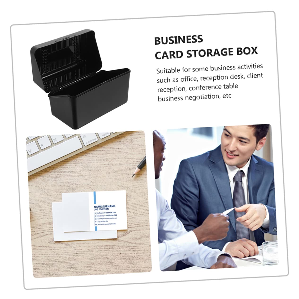 Uonlytech 2 Set Scatola Di Stoccaggio Dei Biglietti Da Visita Indice Astuccio Contenitori Porta Tessere Per Ufficio Titolare Del Biglietto Da Visita Pp Nero 2 Pezzi * 2