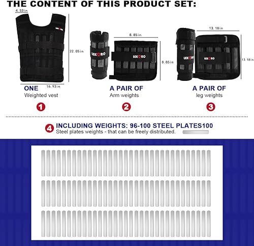 Miniatura 2 de Chaleco con peso ajustable de 44 libras, chaleco de peso para entrenamiento, fitness, chaqueta con peso para hombre y mujer (incluye 96 placas de