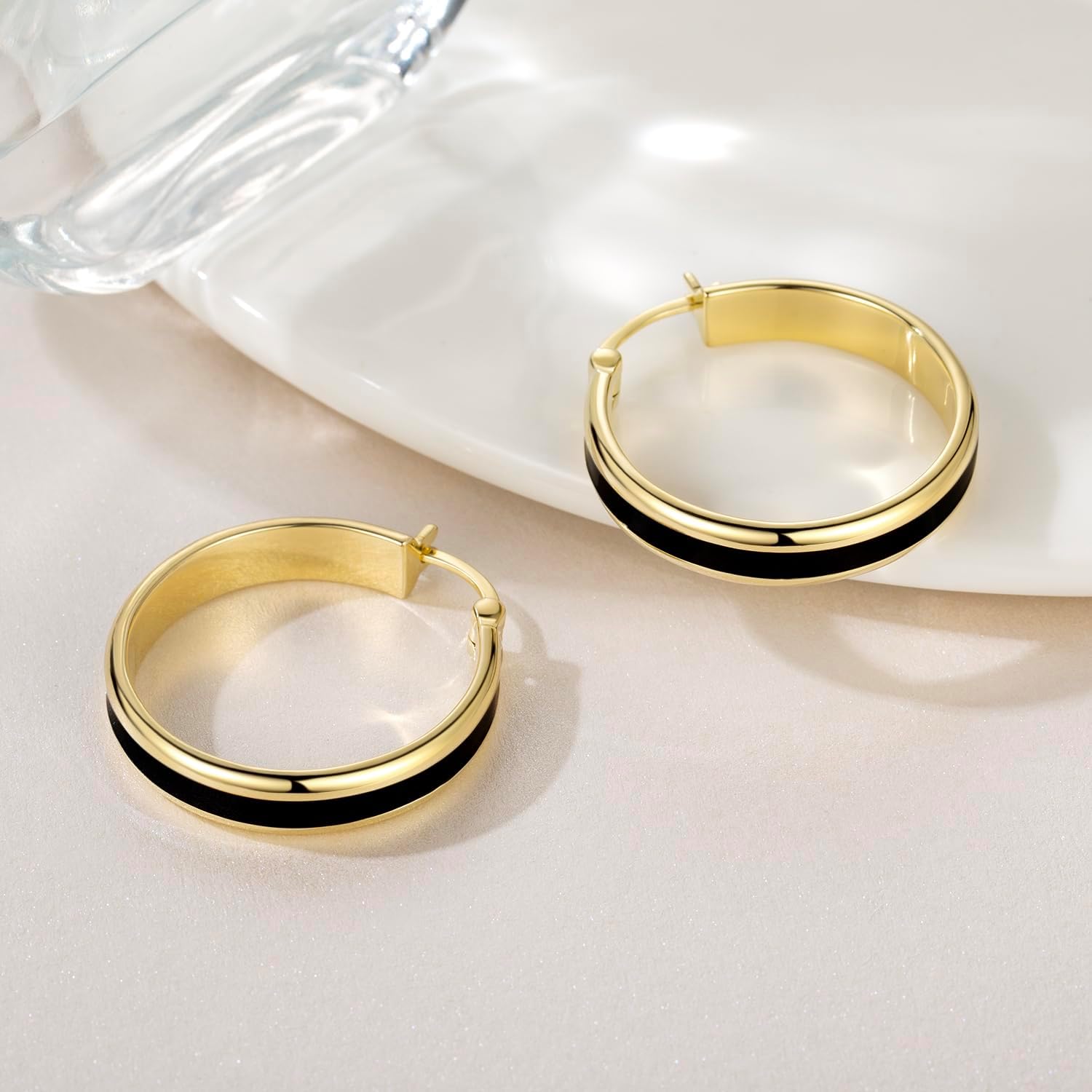 ENROSE Hoop Earrings for Women 14K Gold Black and Gold Earrings Women’s Hoop Earring 30mm*6mm In Width Design - Image 6