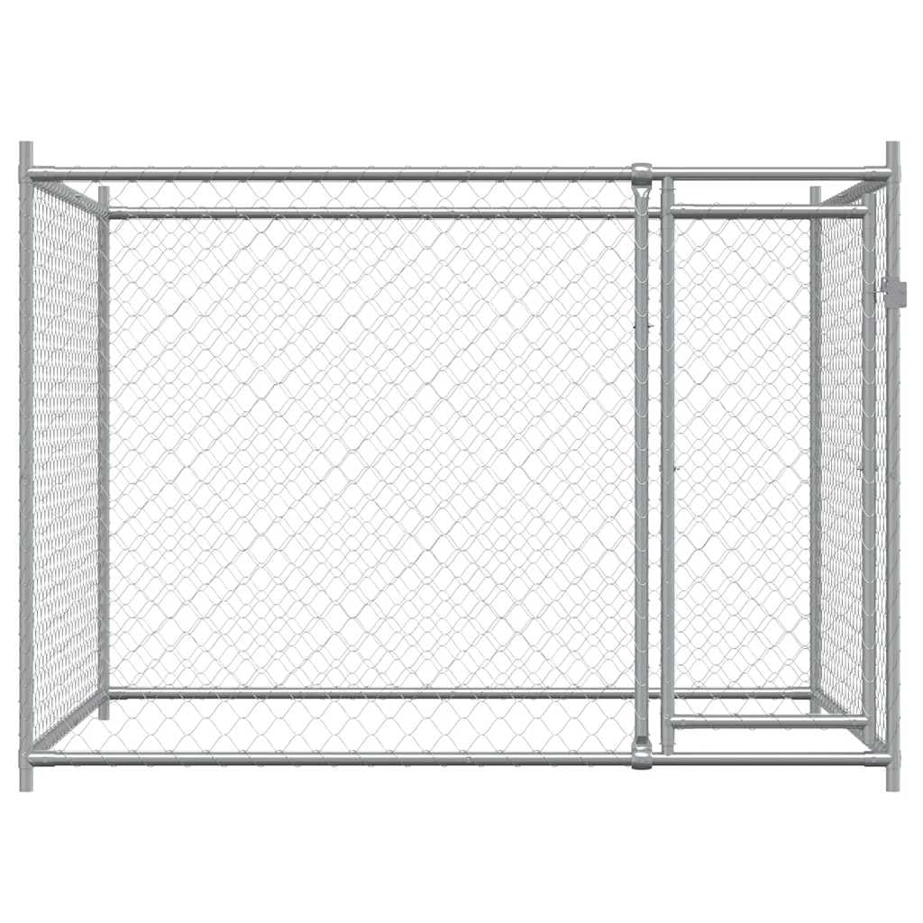 Perrera para perros con puerta de acero galvanizado gris, 2 x 2 x 1,5 m, cercado al aire libre para perros cachorros con rejilla segura y protección resistente a la intemperie para jardín