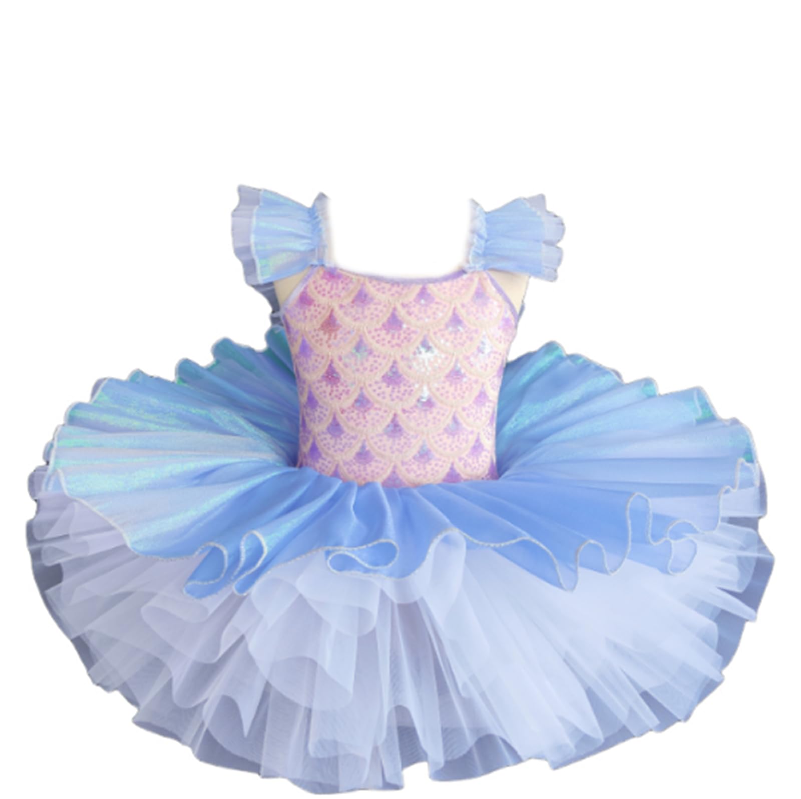 Ballerina-Kostüm für Mädchen, Tüll-Tutu, Ballett-Wettbewerbskleid | Tutu Kinderkostüm Kleiner Schwan mit Rüschenärmeln Spitze Stickerei und Pailletten