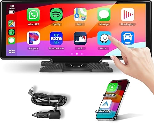 Podofo Pantalla inalámbrica Carplay de 10.26 pulgadas para automóvil, Carplay Android Auto, pantalla táctil IPS 1080P 2 Bluetooth/manos