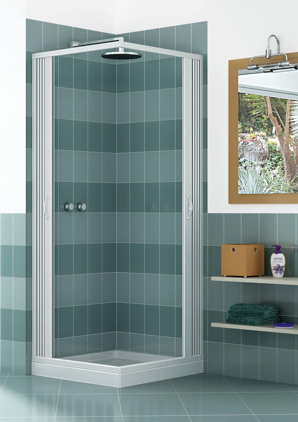 Box Doccia Angolare 80x80 cm 2 Ante a Soffietto in PVC H185 Manen Bianco