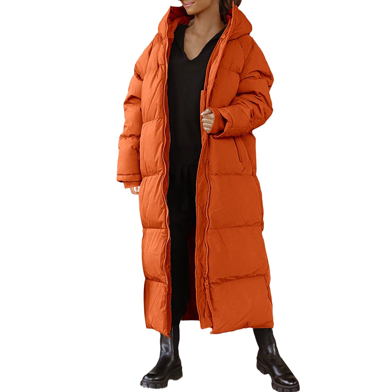 Abrigo de plumas para mujer, largo de invierno, chaqueta acolchada ligera con capucha, chaqueta con capucha con cremallera, abrigo acolchado grueso, chaqueta de invierno, abrigo de entretiempo, abrigo