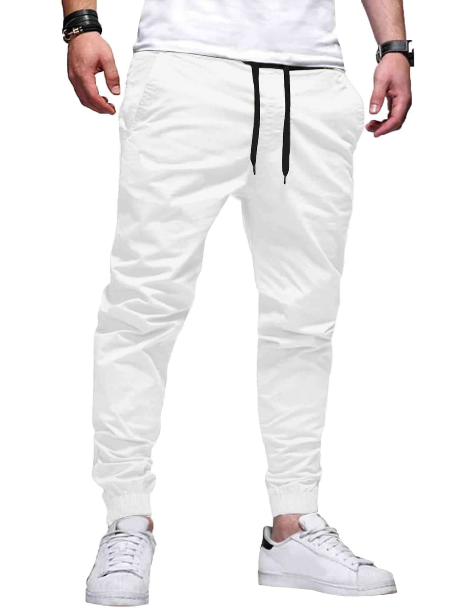 HOTake Men's Casual Chino Jogger Pants Tapered Fit, wrinkle-resistant, elastic drawstring waist, 2 side pockets & 1 back pocket, for daily work & hiking