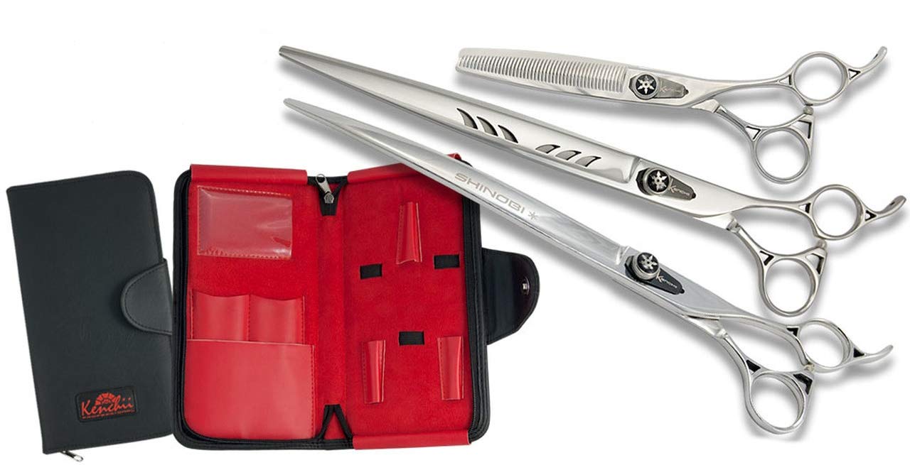 KenchiiGrooming Shinobi Shear 9.5 Set for Professional Dog Groomers - Choose Texturizing Shear (21-tooth 7.5" Blender)