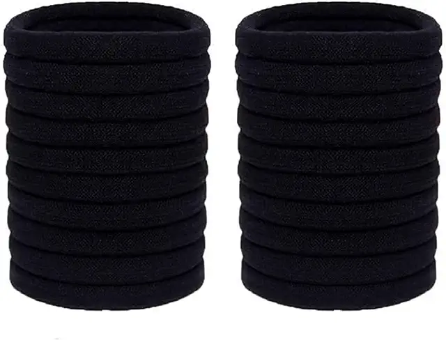 20 Élastiques à Cheveux Épais en Coton 4 cm - Noir - Pour Femmes, Hommes, Enfants