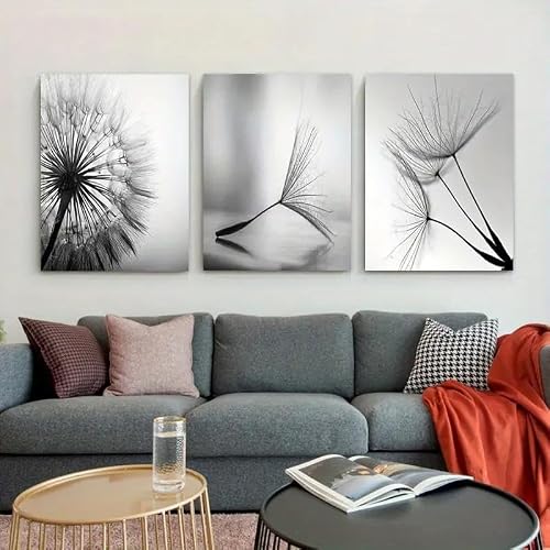 JKEVCBIAX Dandelion Flower Canvas Painting Modern Black Canvass and Prints Nordic Plant Style Canvas Wall Art(75x110cmx3/NO frame)