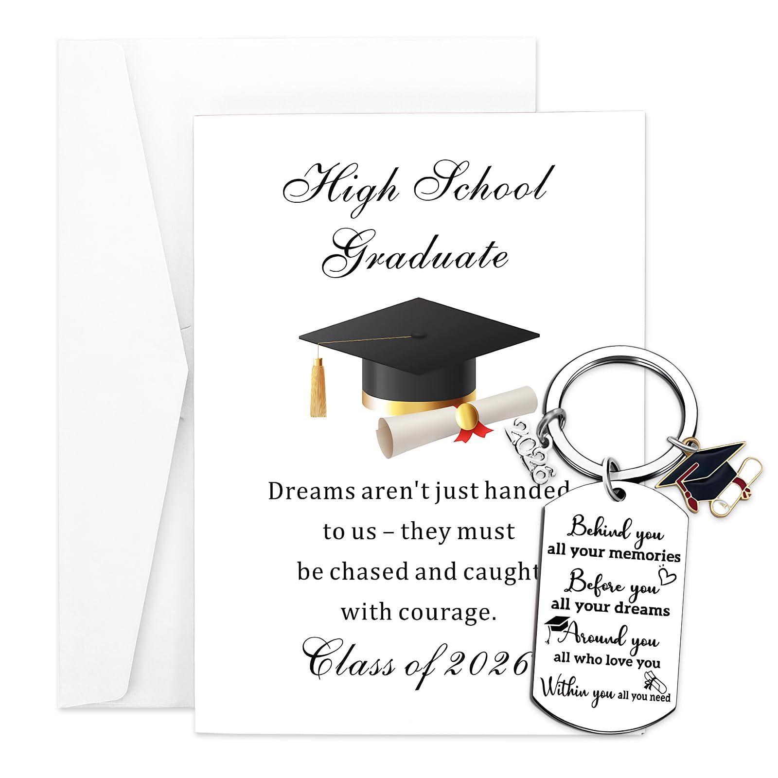 MADGININE Class of 2026 Graduation Card & Keyring Set, Graduation Gifts for Her or Him, College High School University Graduate Party Favors