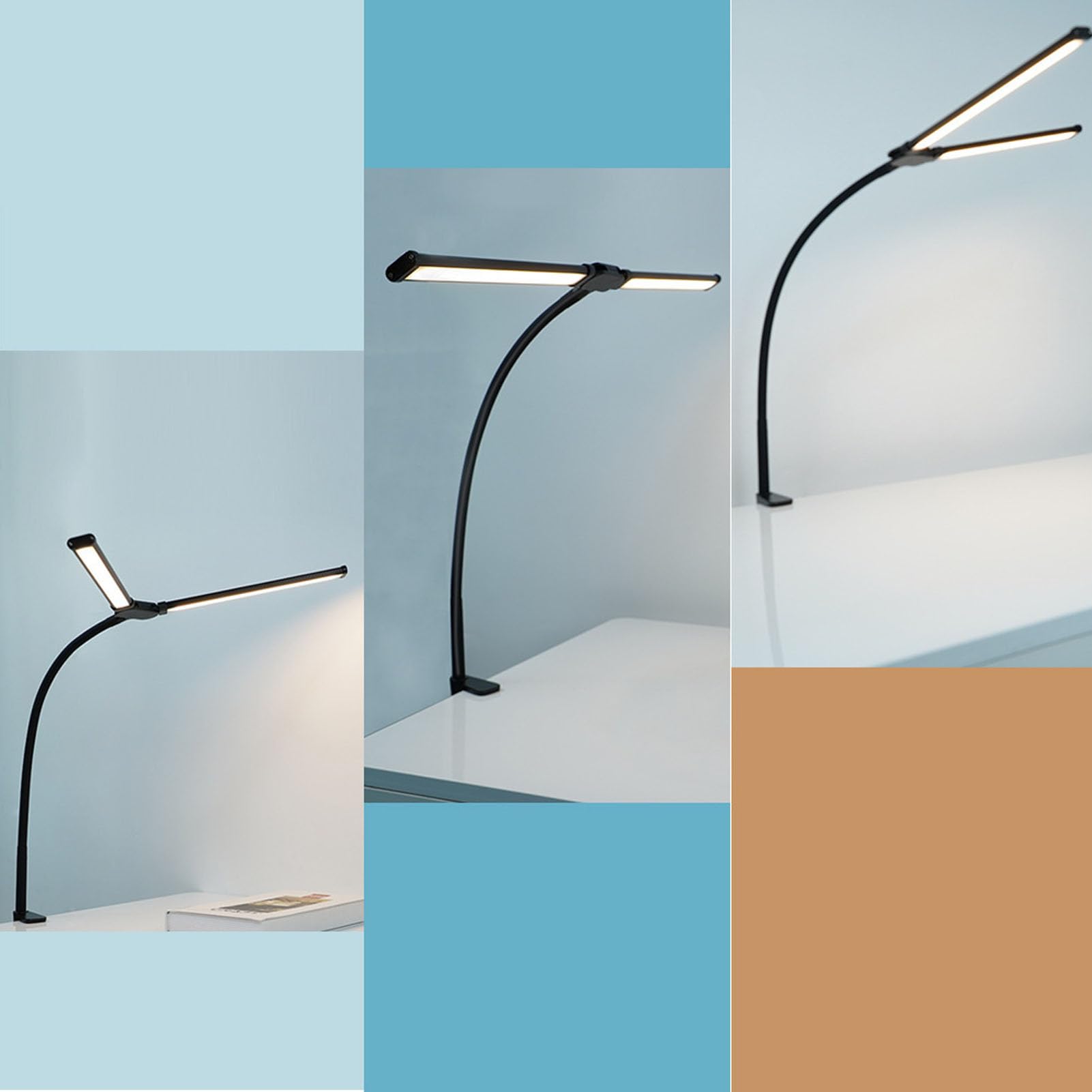 Lampada da Scrivania a LED per Ufficio, Casa, Luminosa Lampada da Scrivania a Doppia Testa con Dimmerabile Continuo in 3 Colori, Lampada a Collo di Cigno Flessibile,