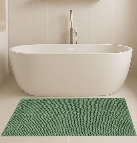 Generico Tappeto Bagno Antiscivolo in Microfibra di Ciniglia – Super Assorbente, Lavabile in Lavatrice, Morbido con fondo Gommato – Colore Verde, Misure 40x60