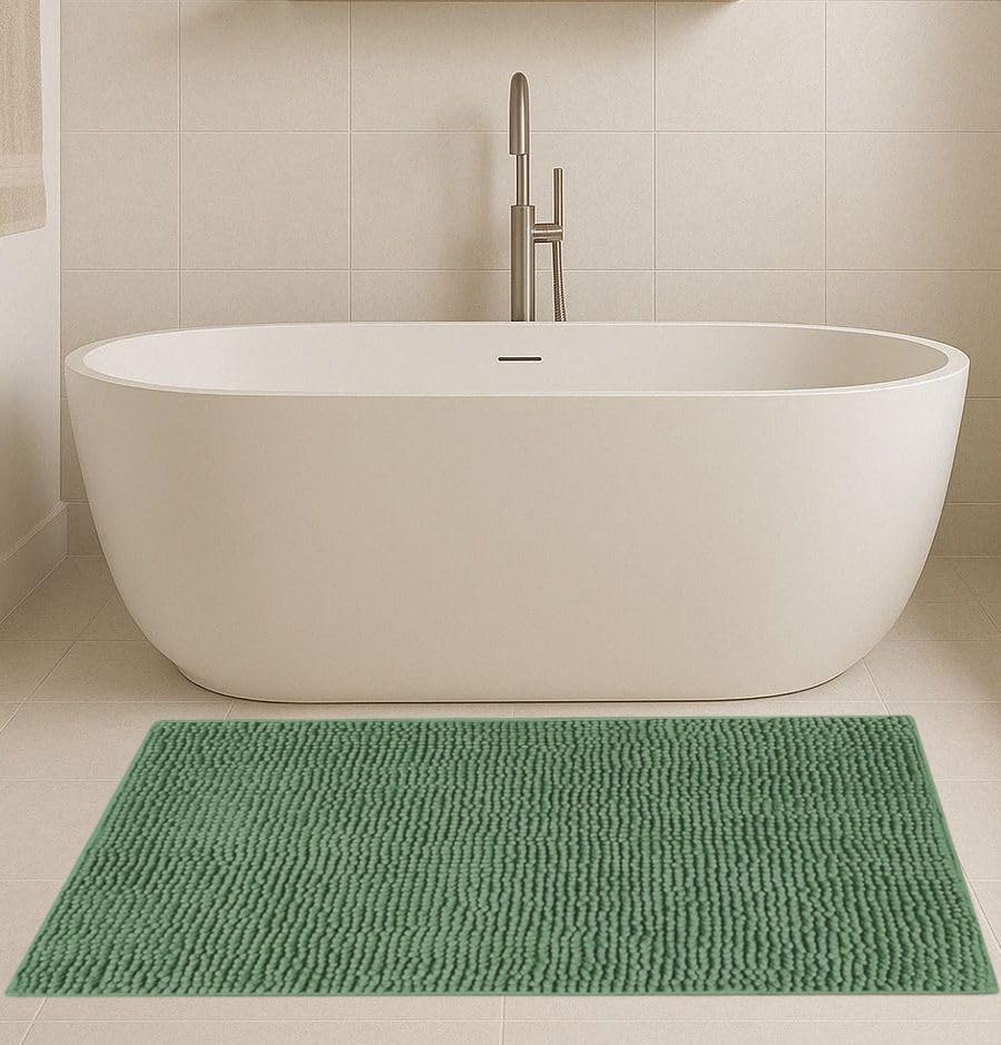 Generico Tapis de bain en microfibre de chenille antidérapant avec fond caoutchouté – Ultra absorbant, franges douces, lavable en machine – Confort et...
