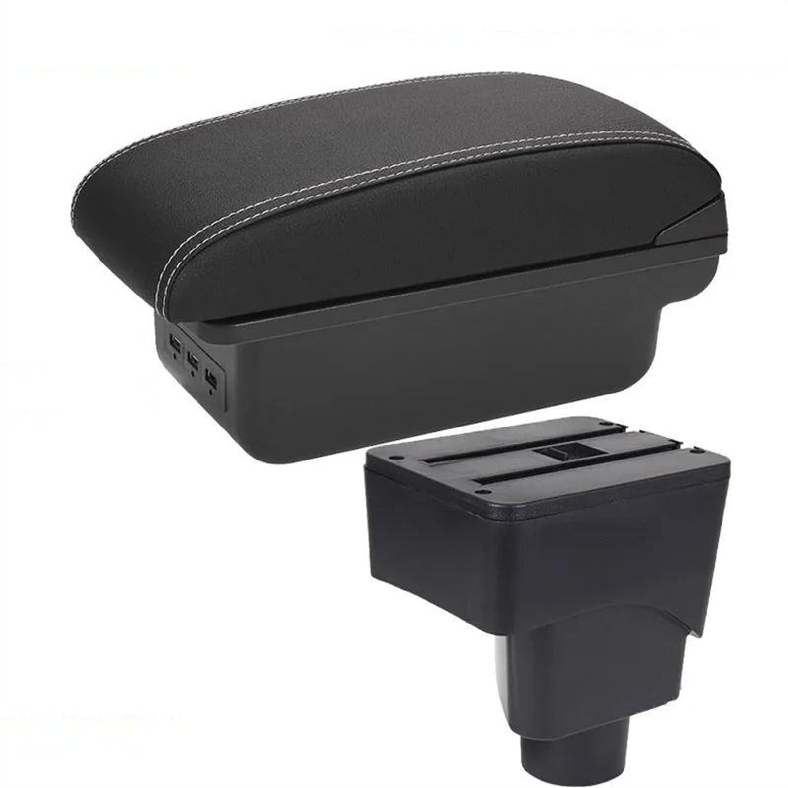 NOHEEU Car Center Console Storage Box Multifunctional Armrest Interior Accessories For EcoSport 2013-2017(B3 Black white 3USB)