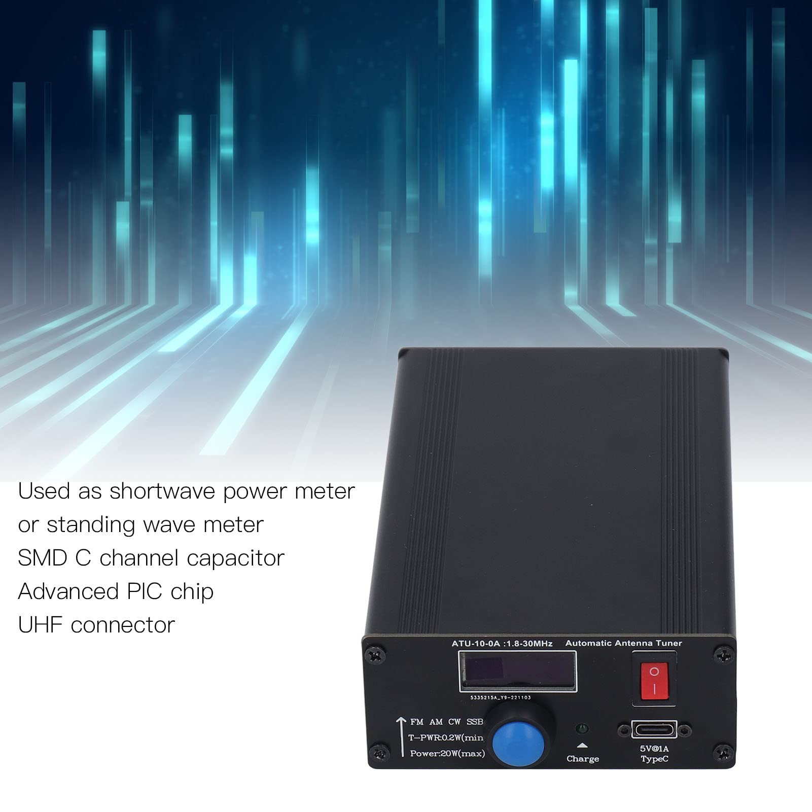 Sintonizador de Antena Automático de 1,8 a 30 MHz, ATU 10 0A Medidor de Potencia de Onda Corta de 0,2 a 20 W SSB CW FM AM, con Cable USB