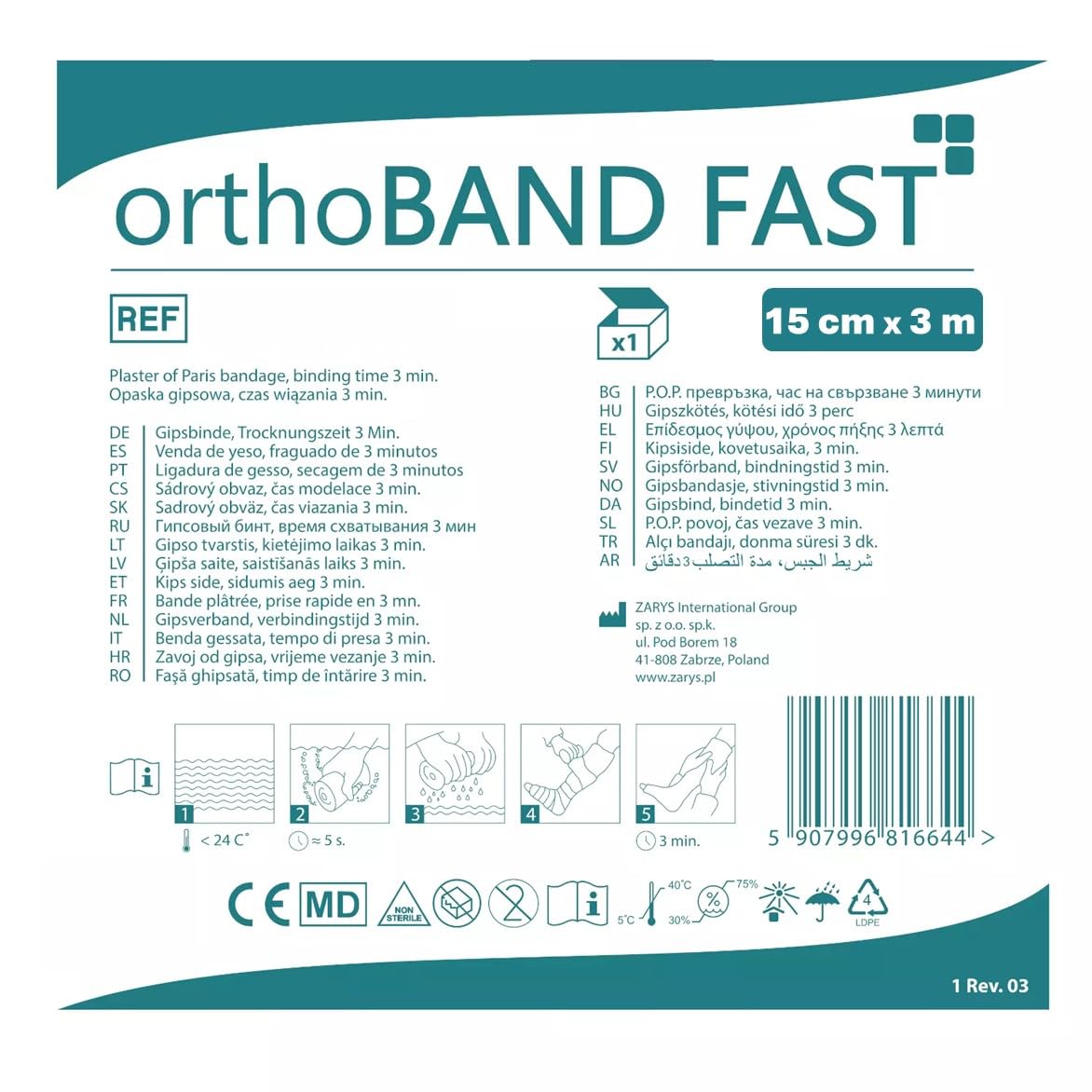 MEDICALMONO - Bende Gessate a presa rapida orthoBAND FAST, bende di gesso per calco pancia gravidanza (CM 15 X 3 MT - 36 PEZZI)