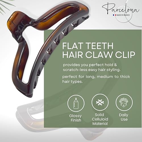 Miniatura 2 de Parcelona Francés 4 pulgadas gran tortuga Shell dientes planos mandíbula pelo garra clip abrazadera embrague