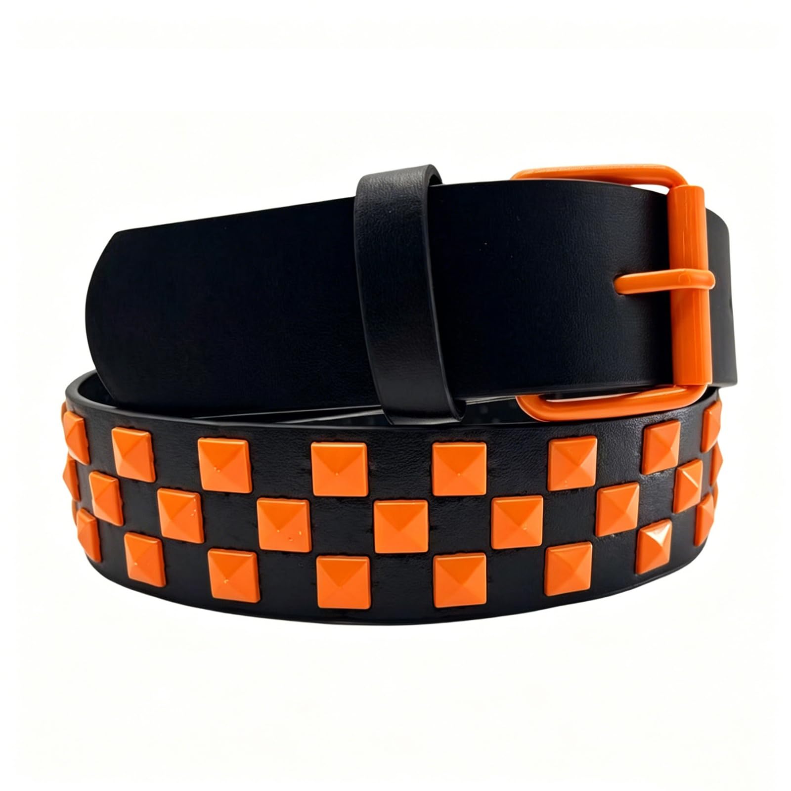 AGUTALITHIC Women Punk Rock Studded Belt Candy Color Goth Pyramid Four-Jaw Square Rivets PU-Leather Strap with Roller Buckle(105cm/41, Orange)