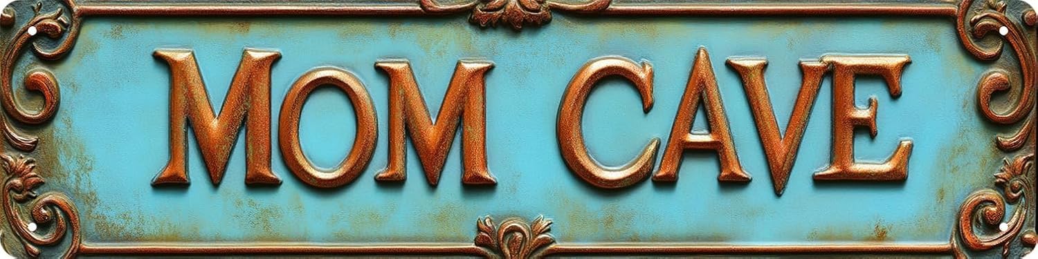 peiyeety Vintage Metal Tin Sign Decorative Wall Art Mom Cave Themed Sign, Rustic Style, Durable Waterproof Rustproof, For Home, Woman Cave, Home, Easy To Mount, 4x16 Inch