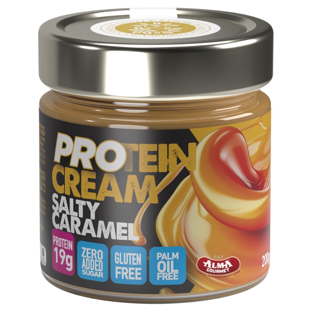 Alma Gourmet Salty Caramel Protein Cream Spread – High Protein, Zero Added Sugar, Gluten Free - Smooth & Velvety Texture - Ideal for Breakfast, Snacks and Post-Workout – Sweet & Salty Flavor - 7.05oz