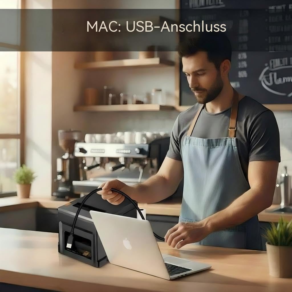Thermodrucker 80mm Mobiler Einsatz, USB & Bluetooth, 300mm/s, Nur für Windows/Mac, Inkl. 5 Rollen + 58mm Adapter