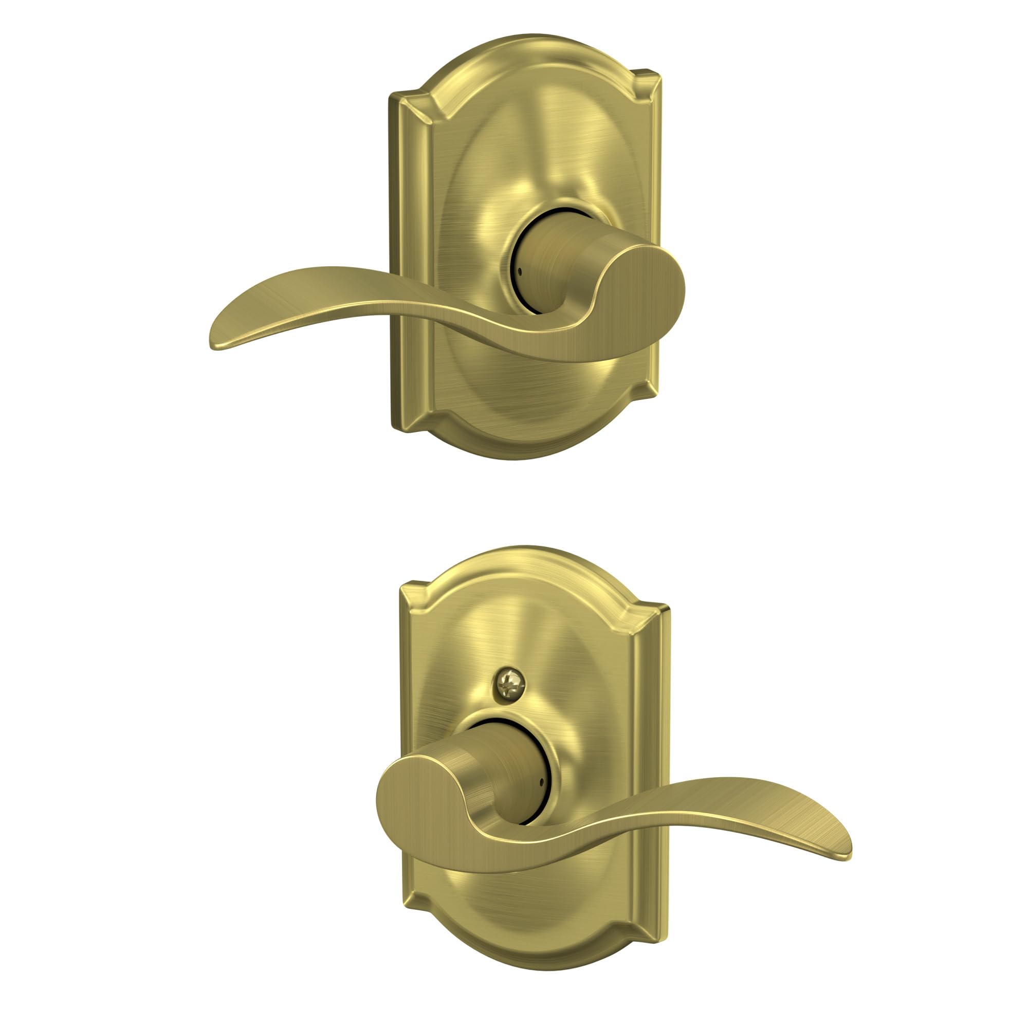 Schlage Accent Hall/Closet Passage Door Handle, Reversible, Satin Brass | Hall or closet lever door handle with no lock, Easy to install, Certified durability, Universal fit