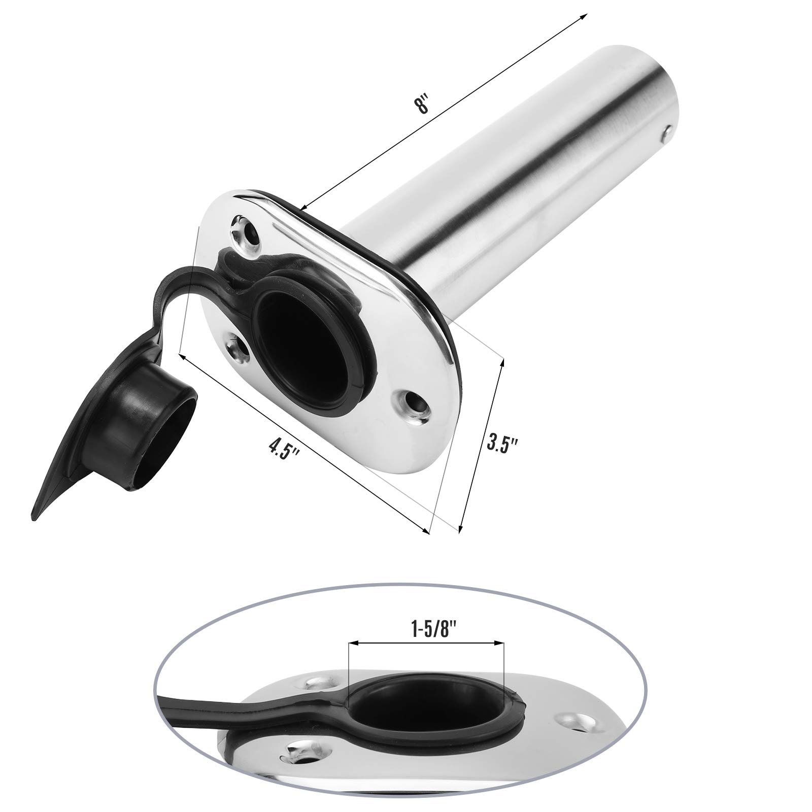 YaeMarine 4Pcs Stainless Steel Rod Holders with Rubber Cap, Liner, Gasket