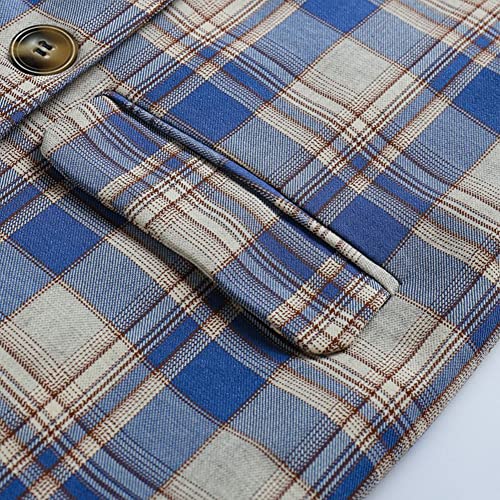 Retro Vintage Plaid Blazer Oversized for Girl, Women's Notched Lapels Double Breasted Check Blazer Jacket (XL, Blue)4