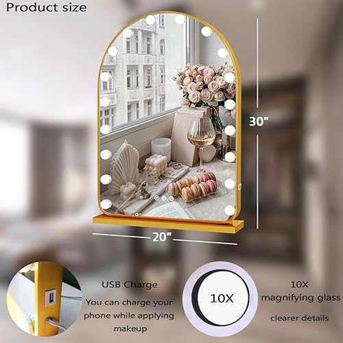 Miniatura 9 de THEKLA Hollywood - Espejo de tocador de maquillaje con luces de atenuación de 3 colores, 18 bombillas de 24 x 32 pulgadas, espejo grande iluminado