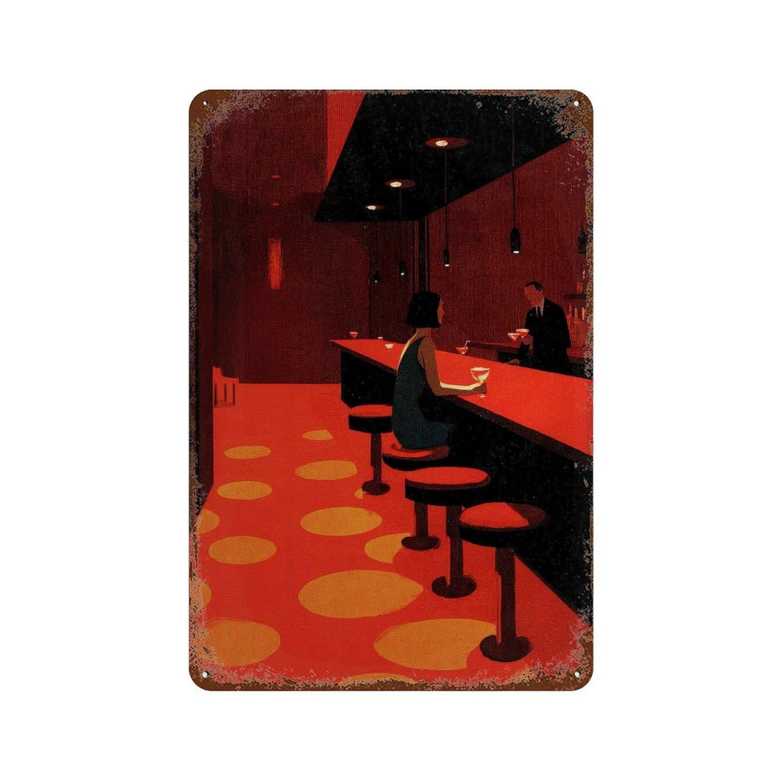xiaoxiaoshen Night Bar Scene. Noir Moody Wall Decor Art Metal Tin Poster Modern Home Decor Art Home Bar Shop Decorations Vintage Sign 30x20cm