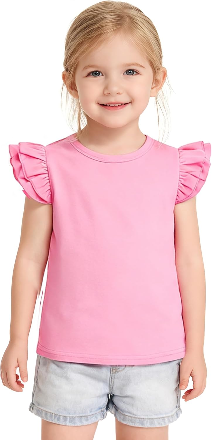 12M-14Y Toddler Baby Girls T Shirt Solid Color Blouse Ruffle Top Cotton Casual Tees Plain Shirt