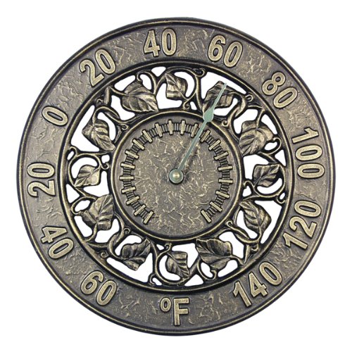 Whitehall Products Ivy Aluminum Outdoor Silhouette Thermometer 01846, 12 inch diameter, French Bronze