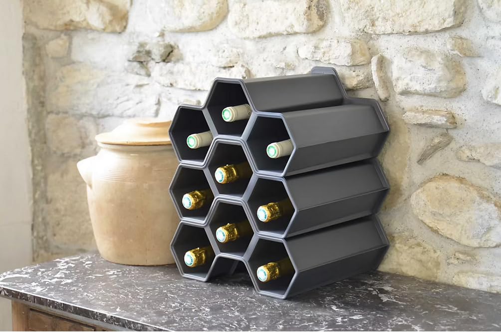 Deconation Lot De 5 Mini Cave 3 Bouteilles Empilables Soit 15 Bouteilles - Plastique Gris Anthracite