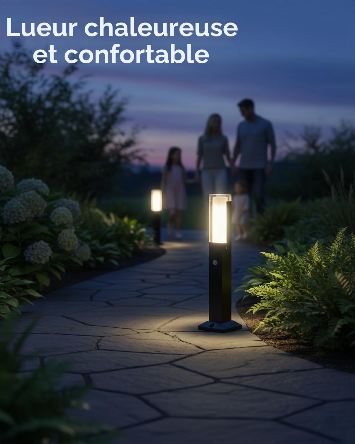 Borne Lumineuse Exterieur avec Détecteur de Mouvement, 40cm, IP65