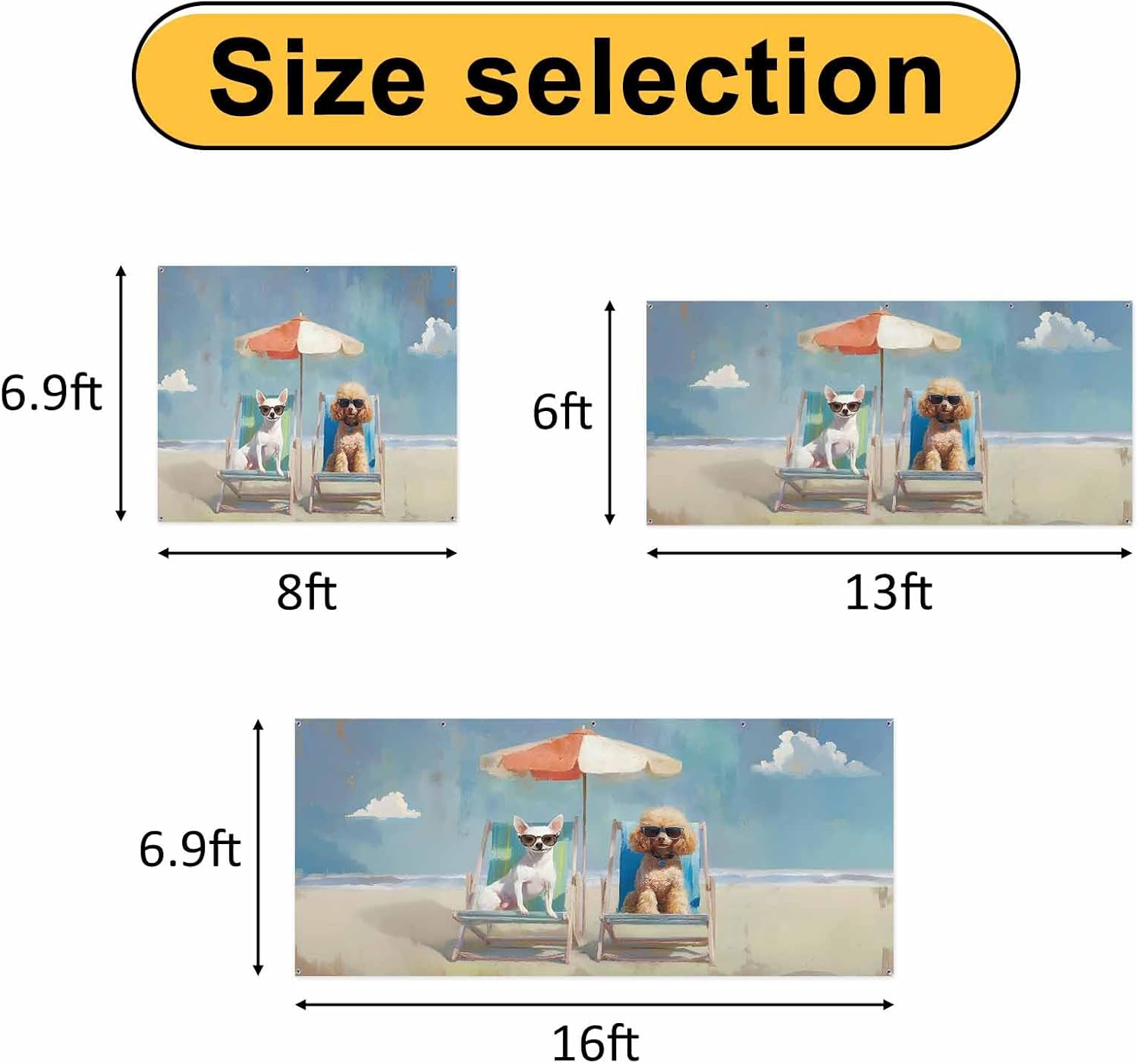 Summer 7 x 16 ft Garage Door Cover Abstract Puppy Holidays Beach Dog Large Decorations Waterproof Banner for Holiday Outdoor Decor