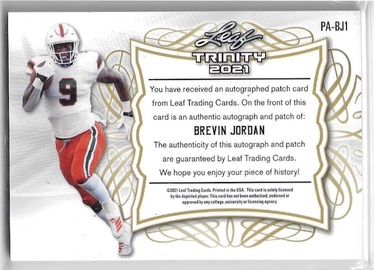 Brevin Jordan Autographed & Serial Numbered #40/75 Trinity Leaf X Rookie Card RPA Game Used Jersey Relic Memorabilia Football Collectible Card - 2021 Leaf Trinity Football Card #PA-BJ1 (Texans)