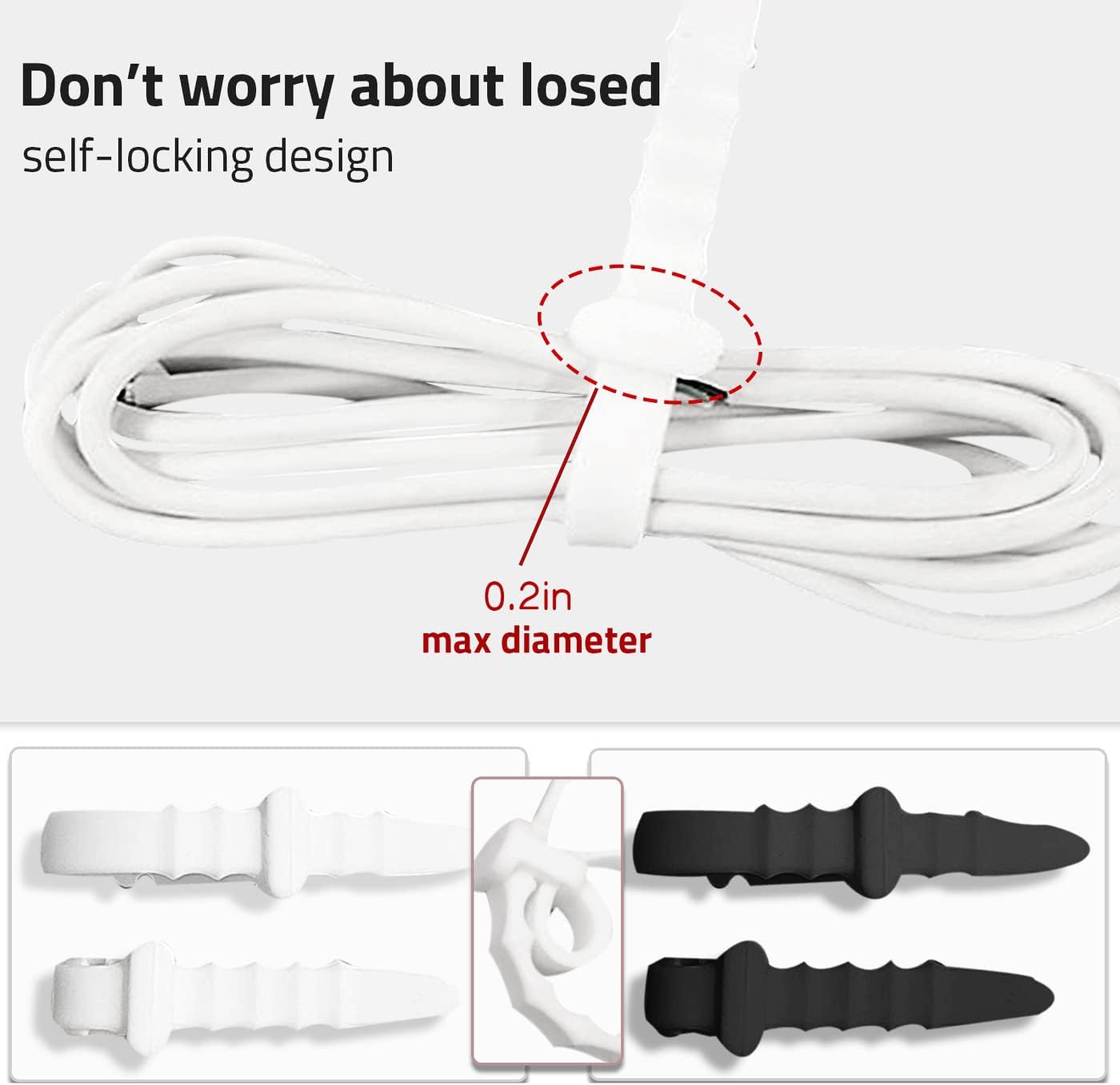 FUNUPUP Reusable Cable Zip Ties 4.5 Inch Elastic Silicone Cord Organizer Straps Management Rubber Cable Ties Cord organizer for Headphones Phone Charging Wire Home Office Desk Car (Black,12 Pcs)