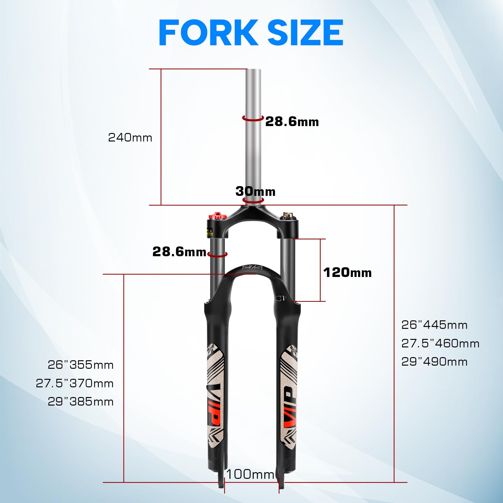 26/27,5/29 MTB-Federgabel Federweg 100 mm, 28,6 mm gerades Rohr QR 9 mm Kronensperre Aluminiumlegierung XC Mountainbike-Vorderradgabel
