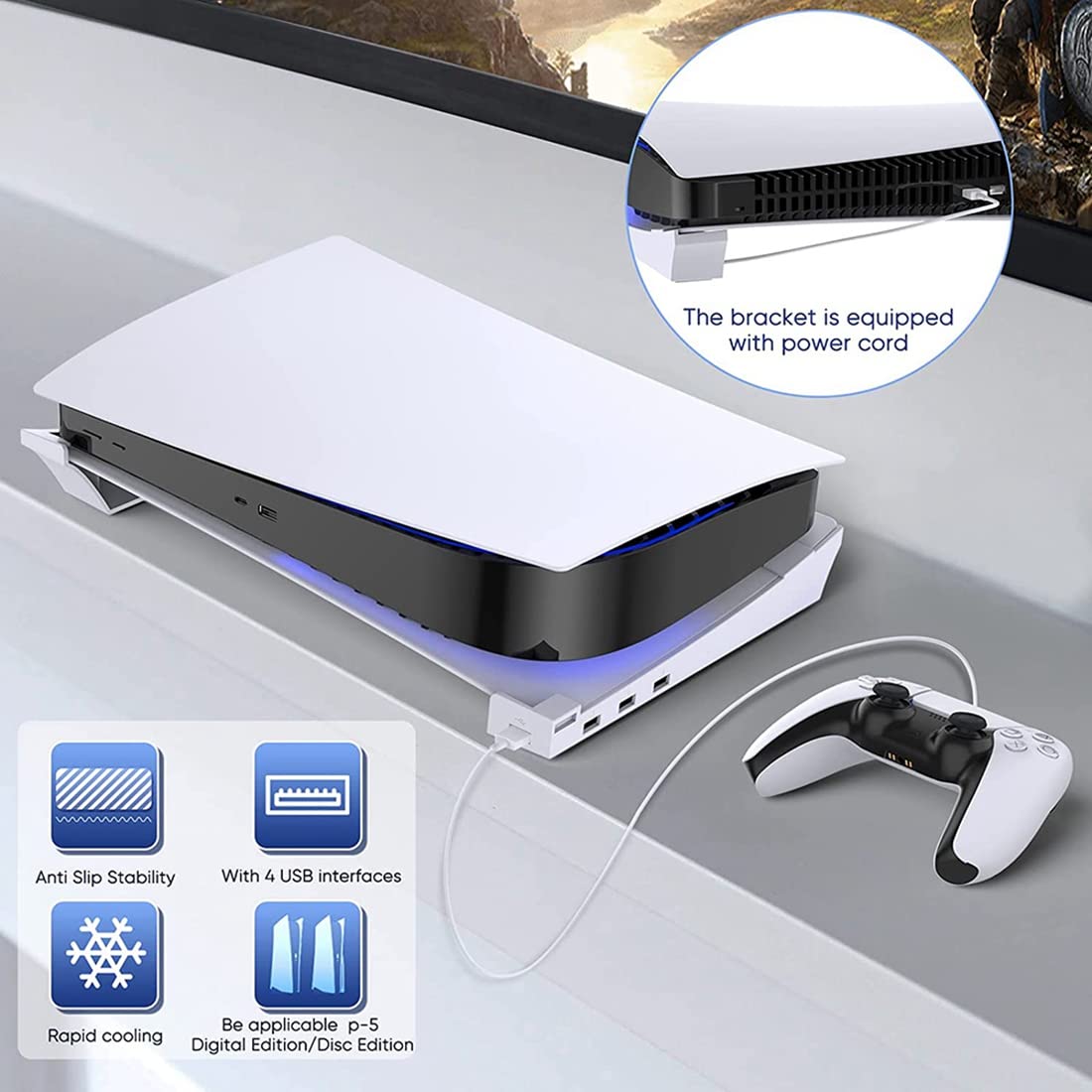 Supporto per console da gioco USB, supporto orizzontale per 4 dischi ed edizioni digitali, soluzione di archiviazione multifunzionale per PlayStation e Xbox