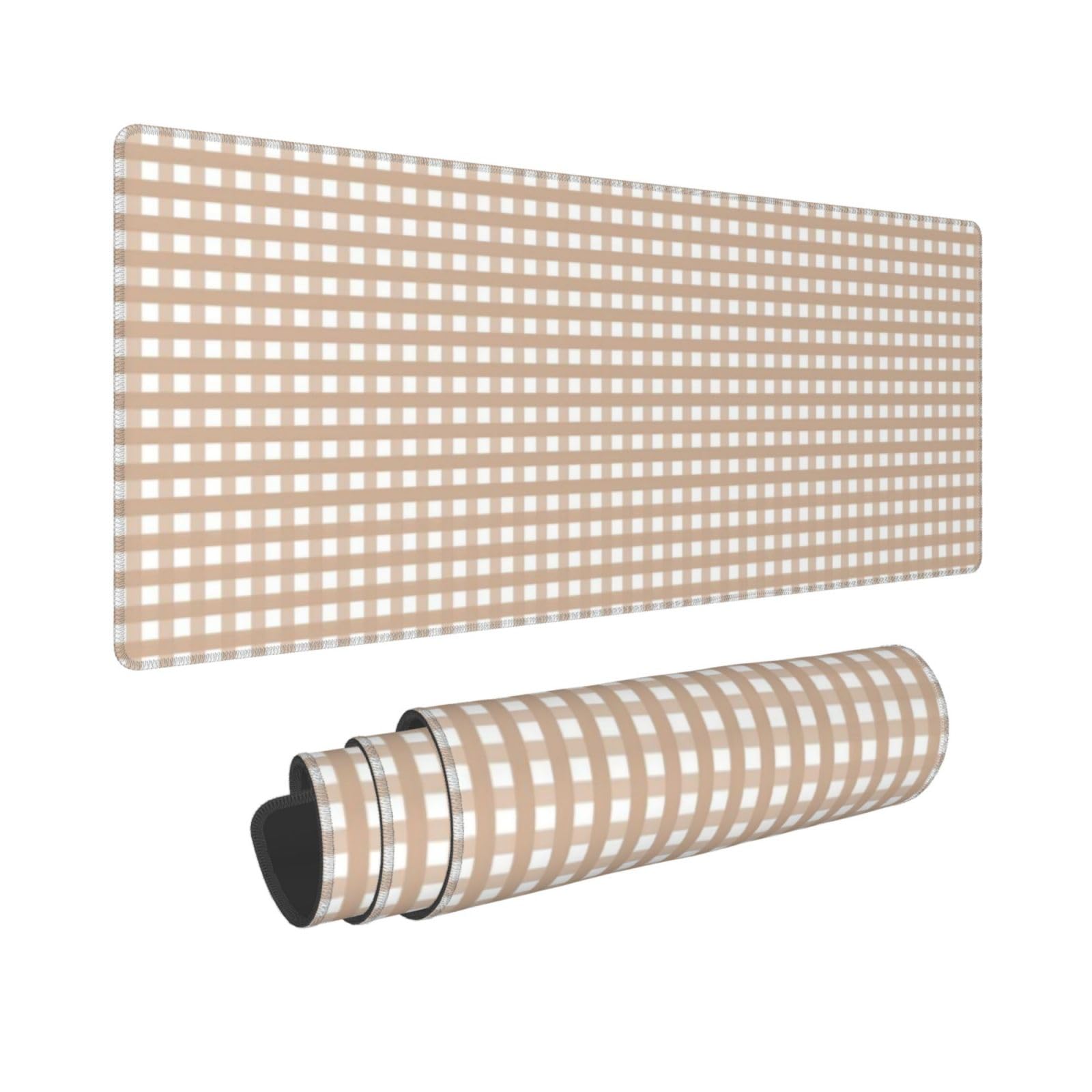 Xiso Ver Brown Gingham Large Gaming Mouse Pad 31.5 x 11.8in Keyboard Mouse Mat Desk Keyboard Pad for Work, Play, Office, Home with Non-Slip Rubber Base Stitched Edges