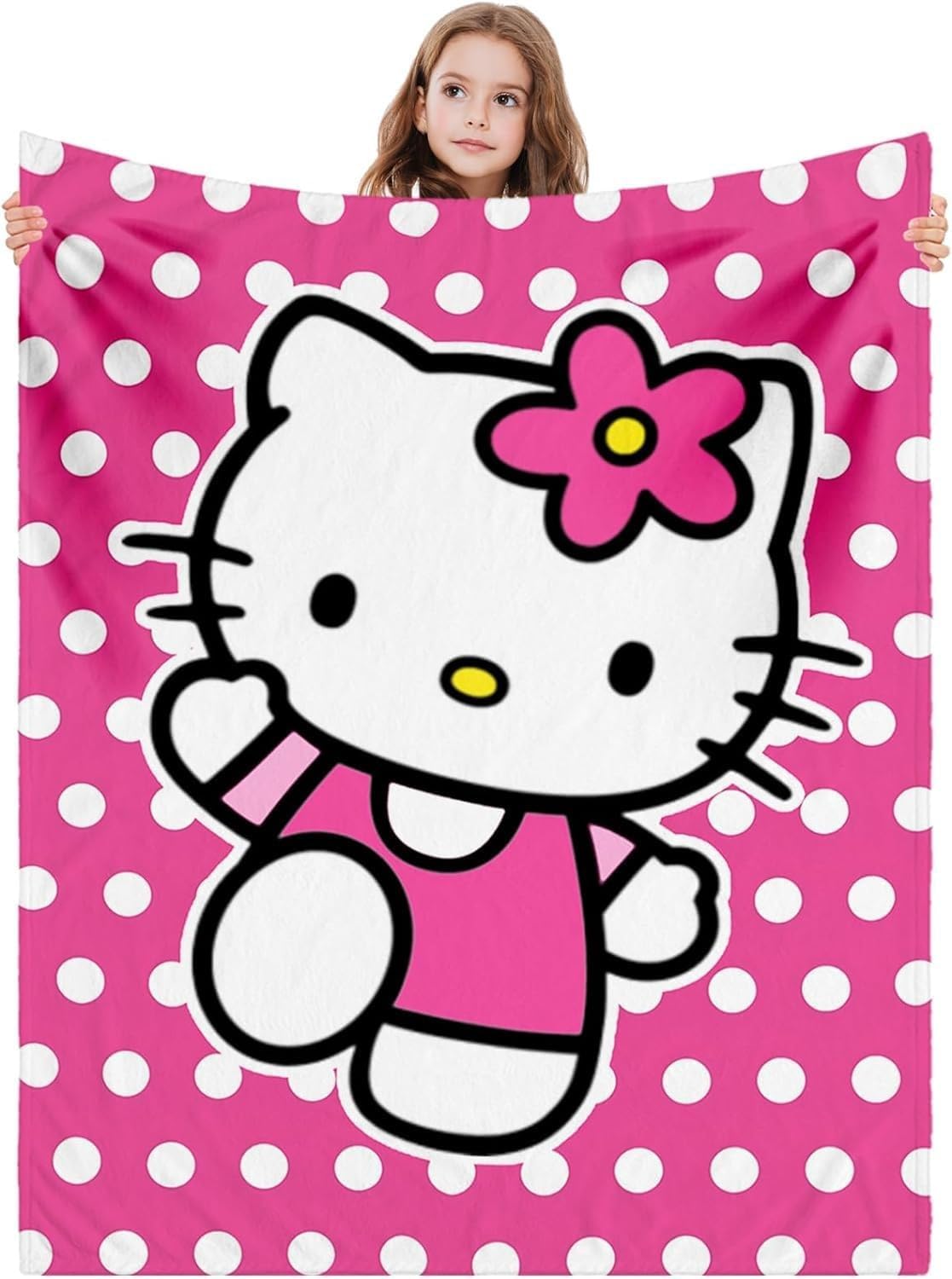 Kitty Silk Flannel Fleece Throw Blanket, Soft Plush, 40 x 60 Inch, All Seasons Blanket for Couch, Sofa, Bed, Camping, Travel (Pink-1)