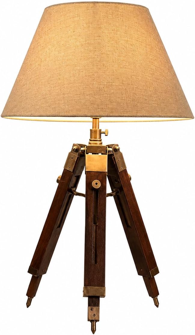 THOR INSTRUMENTS Vintage Tripod Table Adjustable Lamp Stand Tripod- Home Decor - Lamp Shade Not Included Rustic Vintage