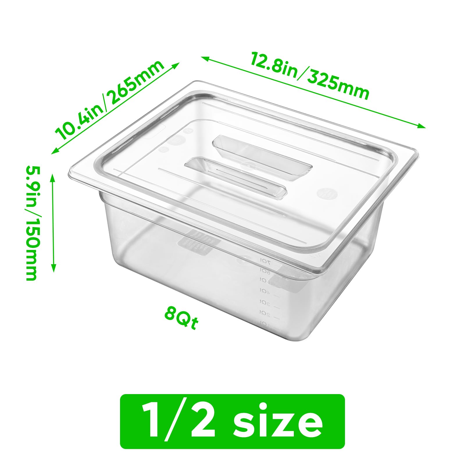 Paquete de 6 sartenes transparentes de 1/2 de 6 pulgadas de profundidad con tapas, sartenes comerciales de policarbonato transparente para almacenamiento de alimentos, sartén de plástico apilable con