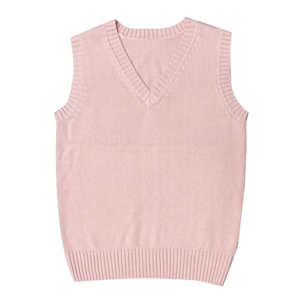 Men Women Knitted Cotton V-Neck Vest JK Uniform Pullover Sleeveless Sweater School Cardigan