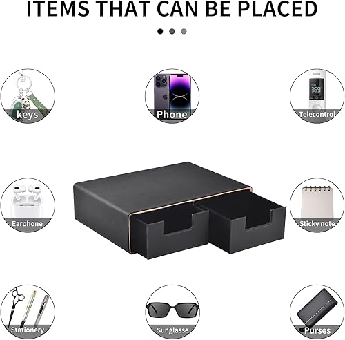 Miniatura 7 de Organizador de escritorio de cuero de lino y soporte para monitor con cajones, mini organizador de cajones de escritorio, apilable, caja