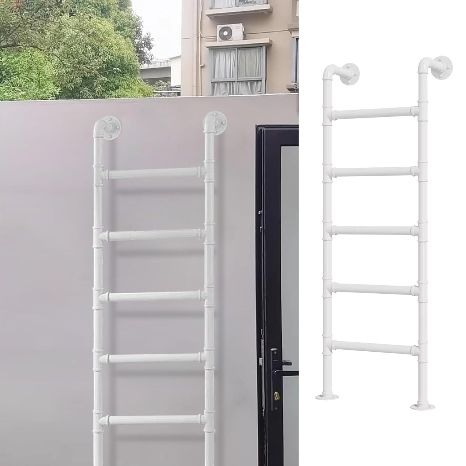 White Metal Wall Ladder Multifunctional 260cm Iron Loft Ladder for Bunk Beds Outdoor Climbing Stairs for Basement and Warehouse Walls Stylish and Durable Design