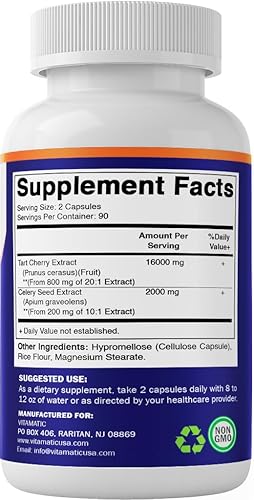 Miniatura 8 de Vitamatic Extracto de cereza agria 20X con semillas de apio, 10 extractos concentrados, 180 cápsulas vegetales, vegetarianas, sin OMG y sin gluten