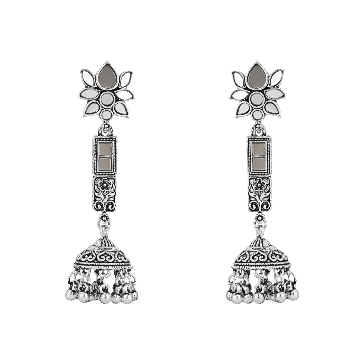 I Jewels Navratri Ethnic Silver Oxidised Afghani Style Lotus Design Jhumka Earrings For Women (E3226OX) (B0D96DQKCK) Amazon Price History, Amazon Price Tracker