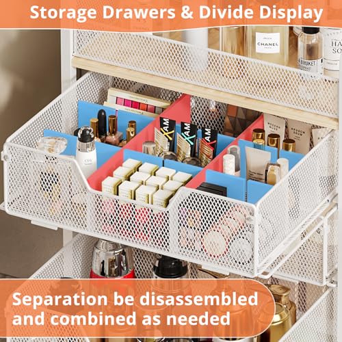 Image of 4-Tier Rolling Utility Cart with 3 Drawers-White Craft Organizers and Storage with DIY Dividers, Under Desk Cart with Lockable Wheels, Craft Cart Art Cart for Brushes Artifacts Patent Pending